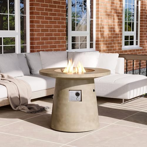HOMPUS 31 inch Round Patio Propane Fire Table, 40000 BTU Smokeless Outdoor Fire Pit, Patio Concrete Firepit with Rain Cover for Garden, Deck, Backyard by HOMPUS