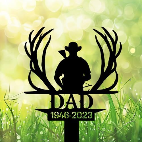 Personalized Hunter Grave Marker Hunter Dad with Deer Antlers Memorial Garden Stake 8-24 inch Hunter Dad Loss Gift, Hunter Memorial Gift Loss of Loved One (Hunter Dad with Deer Antlers) - Image 4