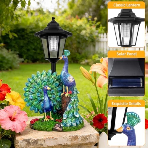 Solar Peacock Decor Outdoor, Garden Statue with Lantern - Image 5