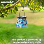 VOREEN Mosaic Solar Lantern, Colorful Mosaic Glass Decorative Lantern for Outdoor Garden & Patio, Tabletop or Hanging Solar Powered Light, Blue Petal Mosaic Design - Image 6