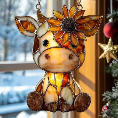Cow and Sunflower Lover Mosaic Acrylic Suncatcher by AVAGAN
