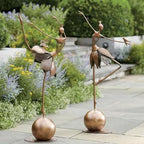 Outdoor Statue Garden Metal Statue Outdoor Dancing Girl Bird Art Farmhouse Footpath Garden Decor(A) - Image 6