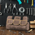 Tool Bag, Durable 16oz Waxed Canvas Wide Mouth Water-Resistant Electrician Tool Bag, Tool Tote with Handle for Tools, Wrenches, Screwdrivers (15 X 7.8 X 11.5 Inch) | Grey - Image 5