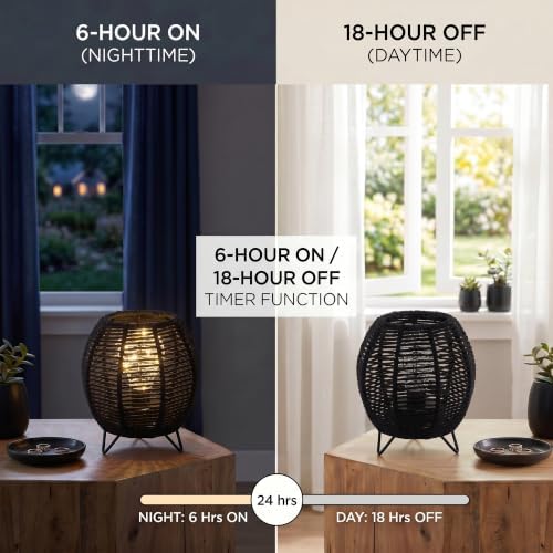 JHY DESIGN Cordless Table Lamps Set of 2, 6.5" H Battery Operated Woven Cotton Rope Lamps with 6 Hours Timer, Boho Bedside Lamps for Bedroom Living Room Home Parties Patio Events(Black) - Image 4
