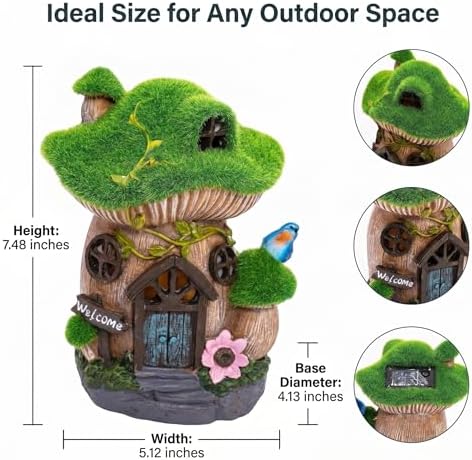 Topadorn Solar Fairy House Garden Statue with LED Light, Outdoor Decor - Image 7