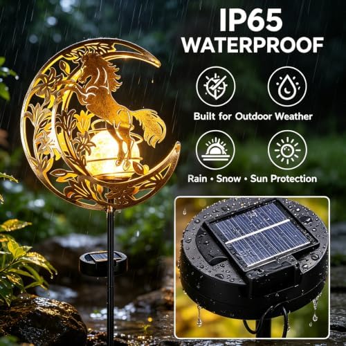 Solar Lights Outdoor Decor Horse Cracked Glass Stake Moon Lights Horse Gift - Image 4
