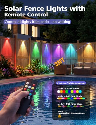 VOLISUN Solar Fence Lights with Remote Control, 12 Pack Vinyl Solar Lights - Image 2