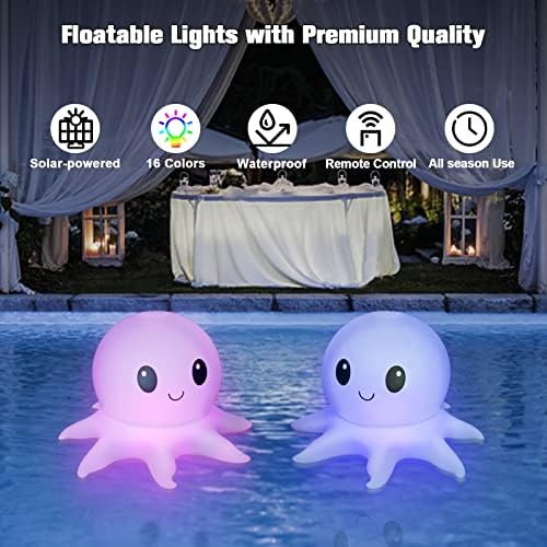 Solar Floating Pool Light w/Remote, 2 Pack 16 Colors Inflatable Octopus - Image 5