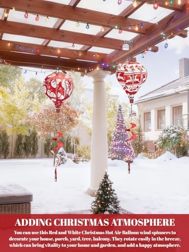 2PCS Giant Christmas Snowman Reindeer Hot Air Balloon Wind Spinners 14" W x 59" H Large Red&White Whirligig Wind Spinner Hanging Ornaments for Yard Garden Lawn Outdoor Decorations - Image 4