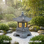 Solar Pagoda Decors Garden Statues, Zen Asian Outdoor Statues Accessories Japanese Pagoda Lamp Lantern for Garden Balcony Patio Porch Yard Art Ornament Decoration, 12 Inches - Image 6