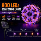 335 ft 800 LED Halloween Solar String Lights Outdoor, Orange & Purple - Image 3