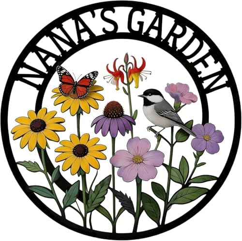 Nana’s Garden Custom Metal Wall Decor – Round Laser-Cut Plaque with Chickadee Bird, Monarch Butterfly & Blooms, Exquisite Floral & Bird Pattern, Heavy-Duty Weather-Resistant Metal Decor, Thoughtful Gift for Grandma, Outdoor Garden, Patio and Home Wall ... - Image 7