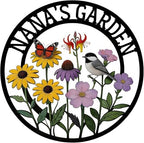 Nana’s Garden Custom Metal Wall Decor – Round Laser-Cut Plaque with Chickadee Bird, Monarch Butterfly & Blooms, Exquisite Floral & Bird Pattern, Heavy-Duty Weather-Resistant Metal Decor, Thoughtful Gift for Grandma, Outdoor Garden, Patio and Home Wall ... - Image 7