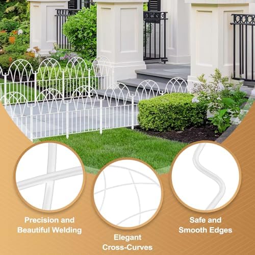 Garden Fence Panels - 17 in(H) x 10.56ft(L) White Metal Fence No Dig Decorative Fence with Stakes Animal Barrier Fence for Dogs, Flower Bed Edging Wire Border for Yard, Patio, Outdoor Decor - Image 6