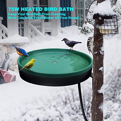 Heated Bird Bath, 3 Easy Ways to Mount Heavy Duty Metal Pedestal Detachable Bird Bath Bowl for Easy Cleaning, 75W Heated Bird Baths for Outdoors for Winter Garden Yard Patio Lawn, Green - Image 4