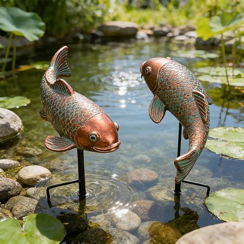Teaeeno Set of 2 Antique Koi Fish Statue, Outdoor Garden Sculpture for Patio, Backyard, Pond, and Home Decor (Blue) - Image 6