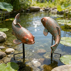 Teaeeno Set of 2 Antique Koi Fish Statue, Outdoor Garden Sculpture for Patio, Backyard, Pond, and Home Decor (Blue) - Image 6