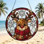 Cute Christmas Reindeer Stained Glass Suncatcher 11.8" Colorful Window Hanging Ornament, Sun Catcher Decor for Bathroom Front Door Living Room Home Wall Garden - Image 3