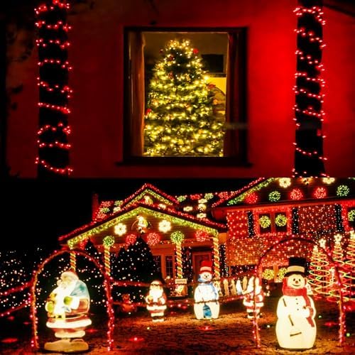 Solar Christmas Lights Outdoor 2 Pack 144FT 400LED Solar String Lights Red - Image 2