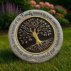 VEOJEIN Family Tree Garden Stepping Stone, 9.45 Inch Round, Gold Tree of Life Design, Weather-Resistant Outdoor Decor - Image 2