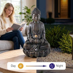 19.7" H Buddha Fountain with Pump & LED Light, 2 Tier Zen Style Meditating Buddha Water Fountain Indoor and Outdoor Buddha Statues for Garden Patio Backyard and Home Decor - Image 5