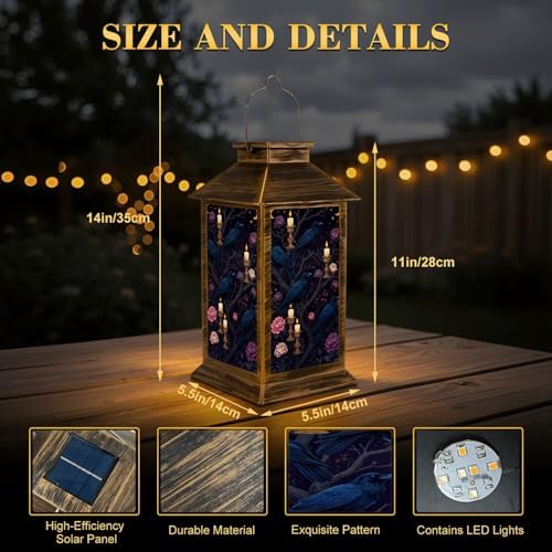 Solar Lantern Outdoor Garden Hanging Lantern Raven Floral Candles Starry Night Waterproof Solar Powered Lighting Outside Table Lamp for Patio Deck Yard Camping - Image 2