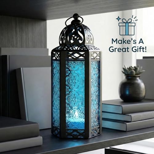 Vela Lanterns Decorative Indoor Moroccan Candle Holder, Blue, M, 3-Pack - Image 2