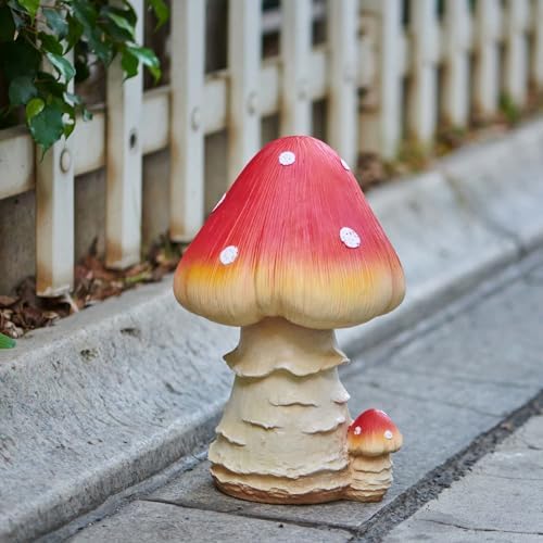 Mushroom Decor Fairy Garden Accessories - Outdoor Garden Decor Mushrooms Ornament for Garden Decoration Garden Gnome's Favorite Mushroom Statues (12.2” Red) - Image 6