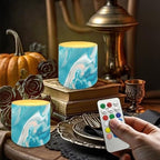 Blue Marble Flickering Flameless Candles with Remote Battery Operated Candles with Color Changing Timer Control 4Pcs LED Pillar Tea Lights for Wedding Banquet Home Decorations - Image 3