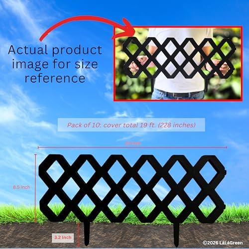 LaLaGreen Garden Edging Border (23x8.5in, 10 Pack) Black Plastic Fence - Image 5