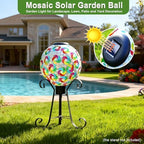 SAVENNA Mosaic Solar Gazing Ball 10 Inch, Glass Garden Globe with Auto On/Off for Yard, Lawn & Outdoor Decor, Multicolor Mosaic - Image 3