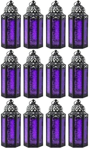 Vela Lanterns Decorative Indoor Gothic Candle Holders, Purple, M, 12-Pack by VelaCandleLanterns