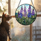 Purple Lupine Flowers Stained Glass Window Hanging Suncatcher Gift 15" - Image 2