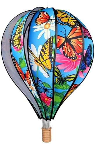 Hot Air Balloon Hanging Garden Spinner 22" - Vibrant Butterflies Design, Weather-Resistant Outdoor Decor, Durable & Lightweight for Patios, Yards, and Gardens - Eye-Catching Wind Spinner by PREMIERKITES