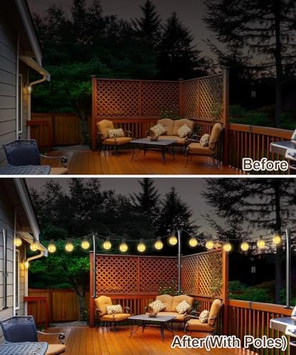 4 Pack String Light Poles for Deck, 5Ft Upgraded Heavy-Duty Metal Deck Light Poles for Outside with Fixing Clips, Lighting Hanging Post Accessories for Patio Decor Garden Backyard Yard Fence Porch - Image 2