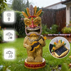 Solar Tiki Garden Statue with LED Eyes Outdoor Resin Ukulele Player Yard Decor Solar Light Hawaiian Style Lawn Ornament for Patio Porch Tiki Bar Decor Best Gift for Tiki Lovers - Image 2