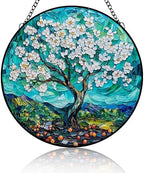 Flower Stained Glass Suncatcher Apricot Blossom Apricot Tree Handmade Window Hangings Colored Glass Suncatcher for Indoor Garden Christmas Decoration Home Decor for Women Wife 9.84x9.84 Inch by Unknown