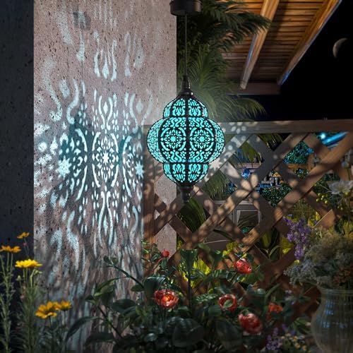 Hapjoy Hanging Solar Lights Outdoor Garden Decor Solar Lantern Waterproof Plastic Moroccan Outdoor Decorations for Patio Pathway Yard Backyard Garden Decorative (1, Black) - Image 2