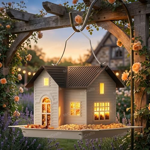 MrCrafts Solar Bird Feeder - Hanging Metal Bird House Feeder with Solar Lights, Outdoor Solar Lantern, Garden Decor for Outside, Unique Gifts for Mom, Grandma, Christmas by MrCrafts-NatureLifeMaster