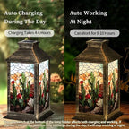 Solar Lantern Vivid Stained Glass Western Scene Mountains Outdoor Waterproof Garden Hanging Lantern Solar Powered Lighting Outside Table Lamp for Patio Deck Camping 1 Pack - Image 3