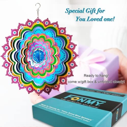 FONMY Mandala Wind Spinner w/Crystal Ball Peacock- 3D Stainless Steel Hanging Spinners Worth Gift Christmas Decoration Indoor/Outdoor Garden Décor Kinetic Yard Art 12 Inches Wind Sculpture - Image 2