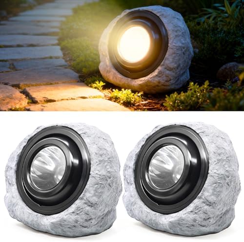 Solar Powered Rock Lights Outdoor- 2 Pack Super Bright Solar Spot Garden with 2 Lighting Modes, IP65 Waterproof Outdoor Decorative for Garden,Backyard, Roads, Yard, Patio Landscape,Sidewalks by Vcdsoy