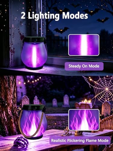 4 Pack Solar Lanterns Outdoor Waterproof Halloween Purple Solar Flame Light - Image 2