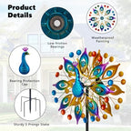 Peacock Outdoor Wind Spinner, 64 Inch Double Wind Sculpture Decor - Image 3