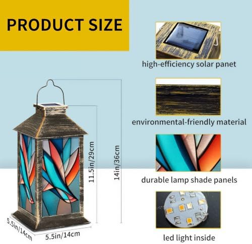 Solar Lantern Abstract Swallow Stained Glass Outdoor Waterproof Garden Hanging Lantern Solar Powered Lighting Outside Solar Light for Patio Yard Camping, Gifts for Women Mom - Image 2