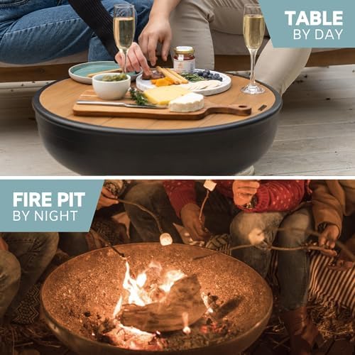 DENKOE Iron Fire Pit Table with Lid, Extra Thick and Heavy Duty Fire Bowl, Deep Round Firepit for Outdoor Bonfire Gatherings, Wood Burning Firepits for Outside Patio, Modern Outdoor Fire Pits - Image 4