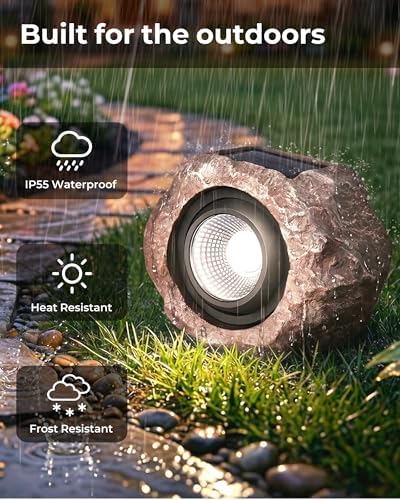 Solar Rock Lights Outdoor 2 Pack, Landscape Spotlight Faux Rock Lights Yard - Image 5