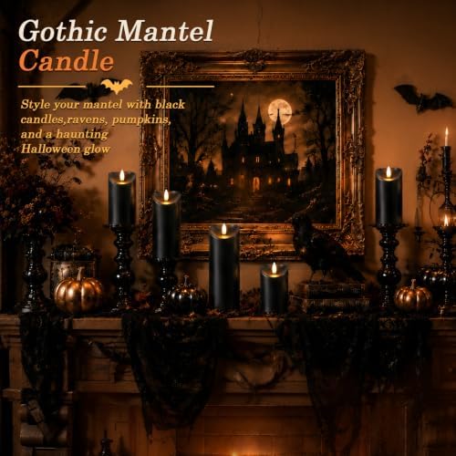 Homemory Halloween Black Waterproof LED Candles with Remote Timer, Set of 6 - Image 2