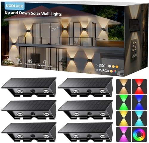 6PACK Solar Wall Lights Outdoor ,8 Lighting Modes Up and Down Solar Sconce Lights Dusk to Dawn Lighting IP65 Waterproof Solar Lights Outdoor for House Exterior Front Porch Garage Fence Patio Yard by UGDLUCK