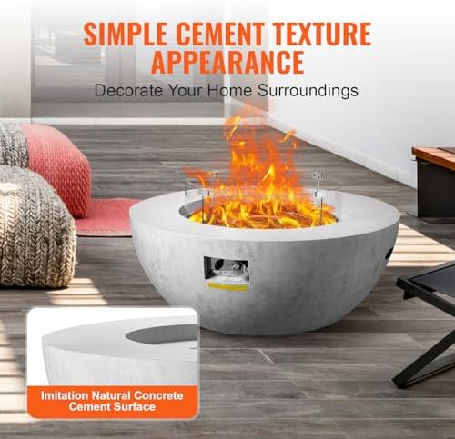 VEVOR Propane Fire Pit, Outdoor Concrete Gas Fire Pit, 39 in Tabletop with Lava Rocks, Lid,Rain Cover,Adjust Flame Height Camping Firepit for Heating, Lighting, 50000 BTU - Image 5